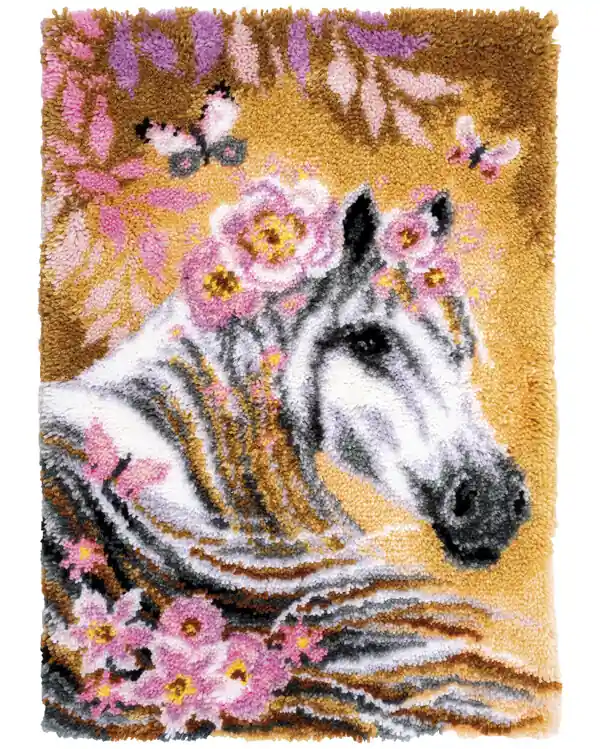 Letzte Chance Knüpfmatte Pferd mit Blumen