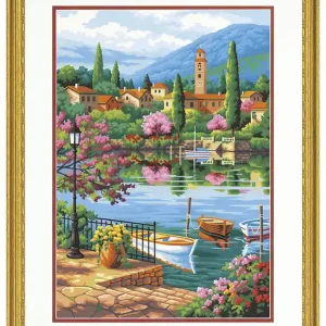 Paint by numbers Village lake afternoon Schneller Versand