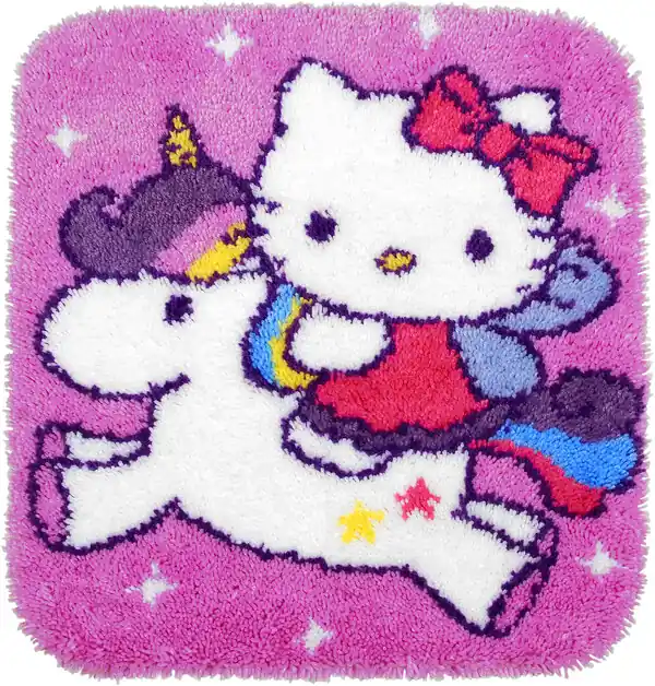 Begrenztes Angebot Knüpfmatte Hello Kitty auf Einhorn