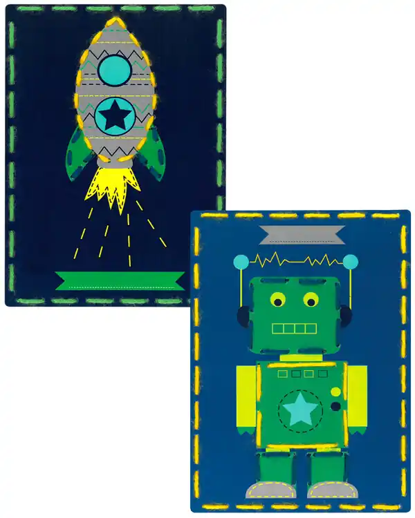Stickpackung Karte Roboter und Rakete 2-er Pack Must-Have