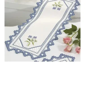 Kostenloser Rückversand Stickpackung Läufer Hardanger Blaue Veilchen