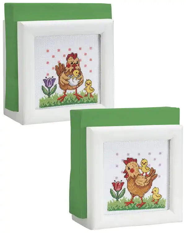 Schnäppchen Stickereien Hahn und Küken 2-er Pack