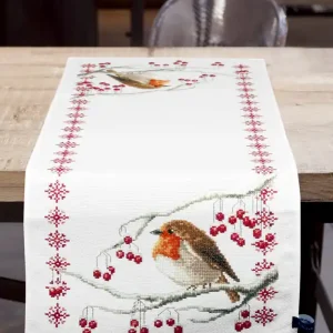 Stickpackung Tischläufer Rotkehlchen auf einem Zweig Sonderaktion