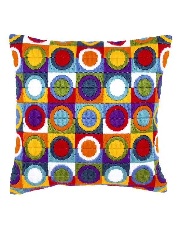 Abverkauf Stickpackung Kissen Langstich Kreise
