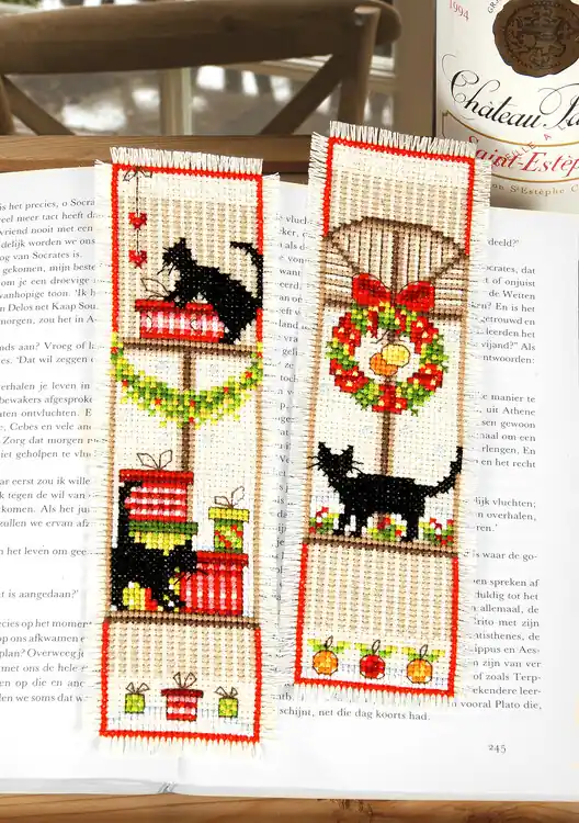 Ausverkauf Stickpackung Lesezeichen Weihnachtsfenster 2-er Pack