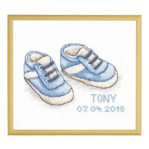 Markenware Stickpackung Bild Babyschuhe Blau