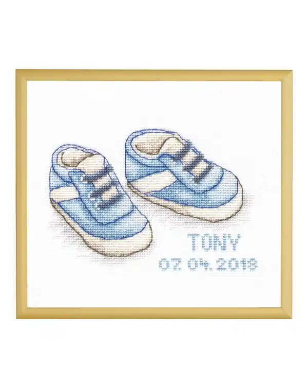 Markenware Stickpackung Bild Babyschuhe Blau