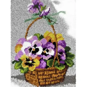 Knallerangebot Knüpfmatte Korb mit Stiefmütterchen