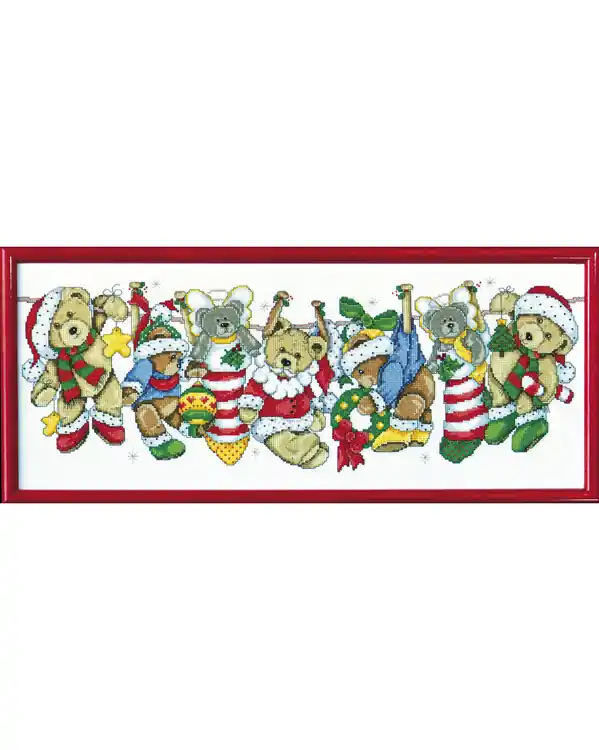 Rabatt Stickpackung Bild Weihnachtsbären auf der Wäscheleine