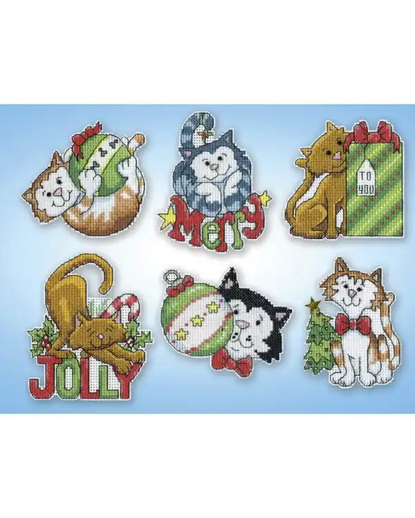 Plastik Canvas Weihnachtskatzen 6er-Pack Preisreduziert