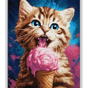 Diamond Painting Katze isst Eis Kostenloser Versand