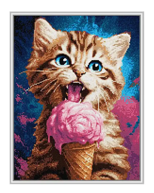 Diamond Painting Katze isst Eis Kostenloser Versand