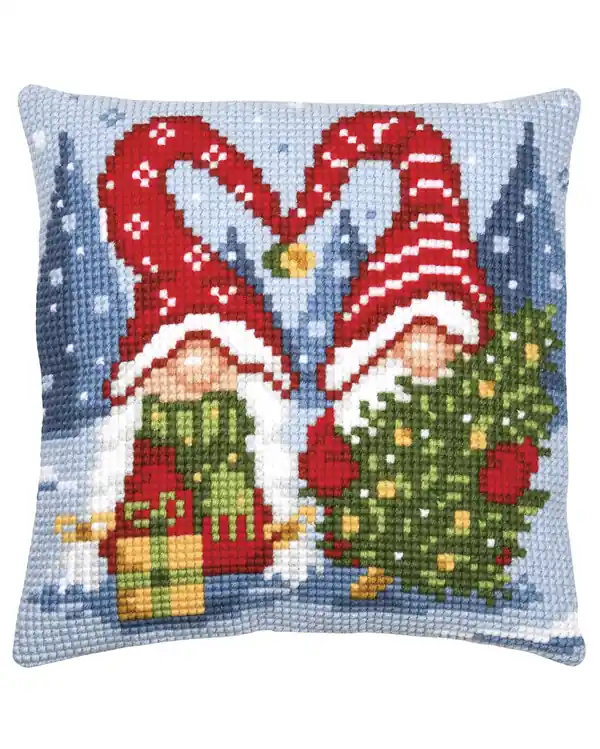 Stickpackung Kissen mit Wichtelmotiv Handgefertigt