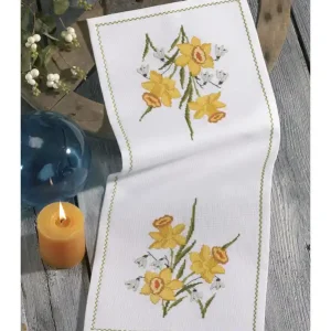 Exklusiv Stickpackung Tischläufer Narzissen