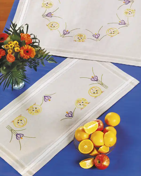 Stickpackung Tischläufer Krokus und Küken, mit oder ohne Garn Günstig