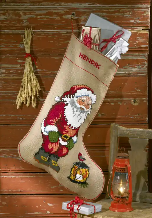 Abverkauf Stickpackung Weihnachtsstrumpf Weihnachtsmann