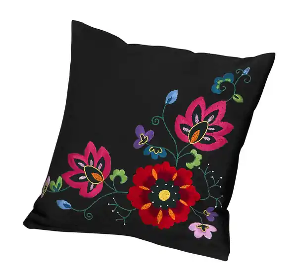 Expressversand Stickpackung Kissen Blumen auf schwarz ohne Garn