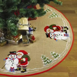 Top-Qualität Stickpackung Tannenbaumdecke Weihnachtsmann und Schneemann
