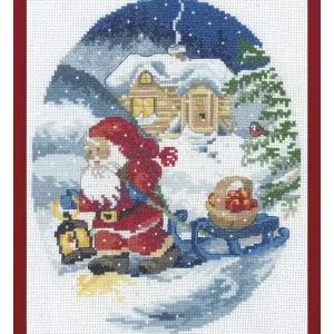 Neuheit Stickpackung Bild Wichtel mit Schlitten