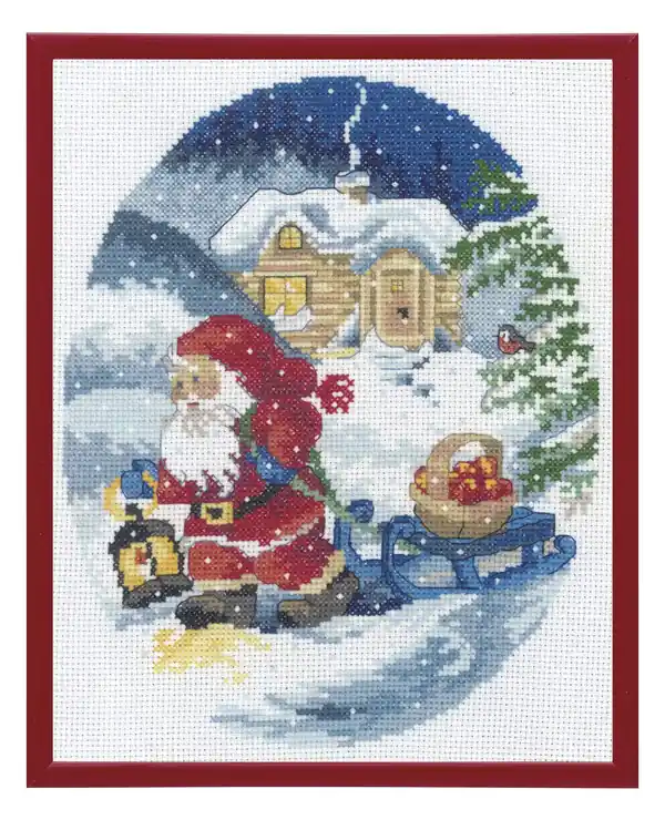 Neuheit Stickpackung Bild Wichtel mit Schlitten