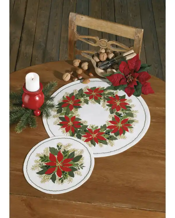 Jetzt Zugreifen Stickpackung Tischdecke Weihnachtsstern rund