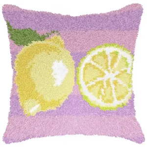 Handgefertigt Stickpackung Knüpfkissen Zitrone