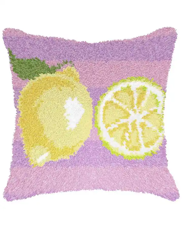 Handgefertigt Stickpackung Knüpfkissen Zitrone