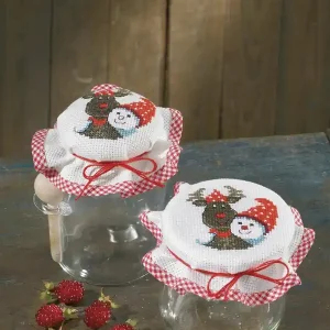 Stickpackung Marmeladenglasabdeckung Rentier und Schneemann 2-er Pack Ab Werk