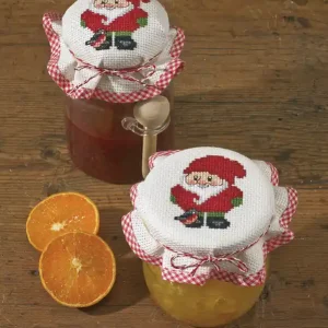 Stickpackung Marmeladenglasabdeckungen Weihnachtswichtel und Dompfaff 2-er Pack Geprüft