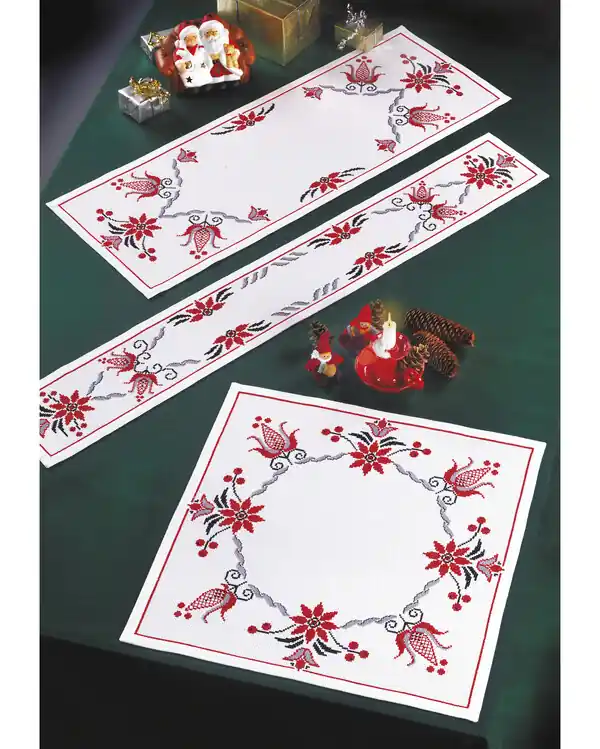 Stickpackung Läufer Rote Weihnachtssterne Neu