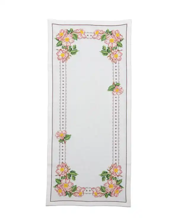 Stickpackung Tischläufer Rosa Blomster Premium