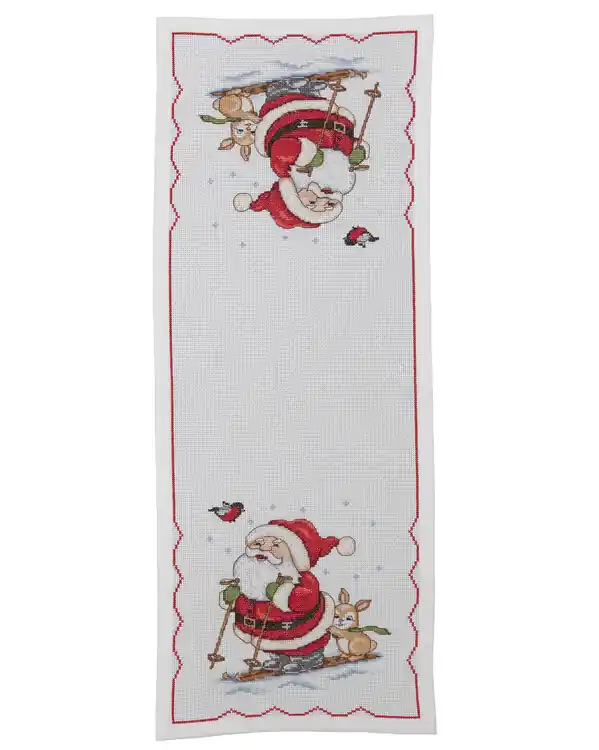 Stickpackung Tischläufer Weihnachtsmann und Kaninchen auf Skiern Ausverkauf