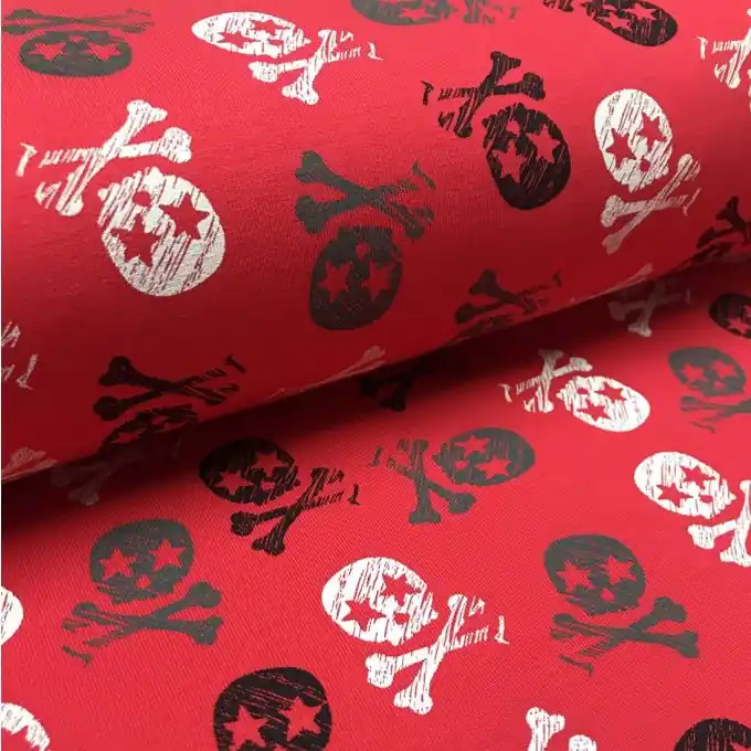 Markenware French Terry Totenkopf Rot