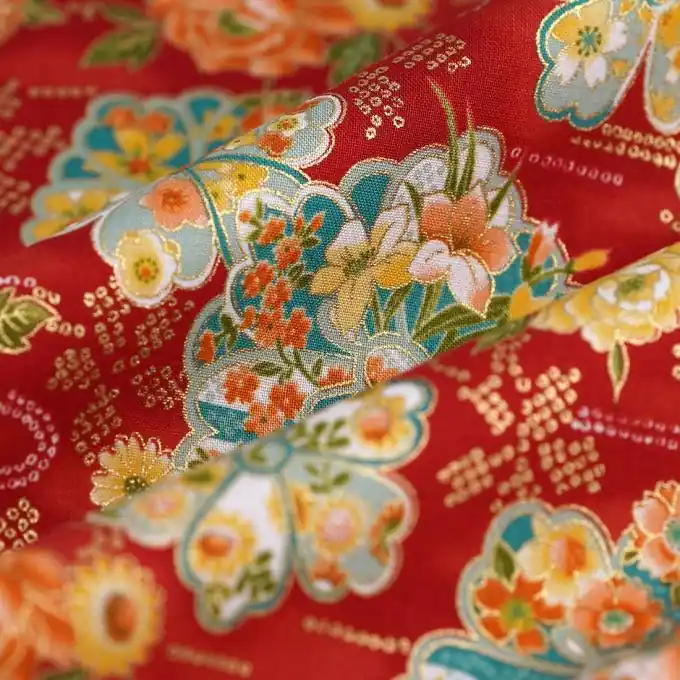 Premium Japanischer Stoff Blumen Rot