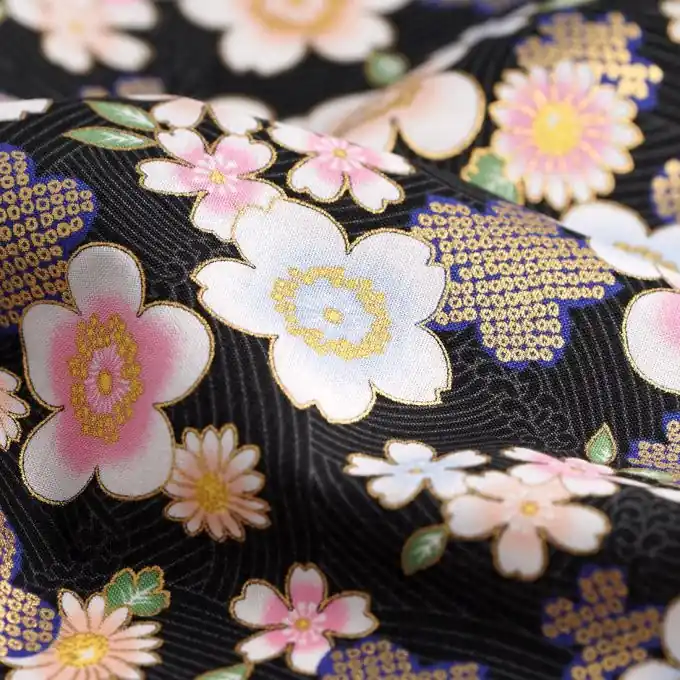 Japanischer Stoff Blumen Schwarz Limited Edition