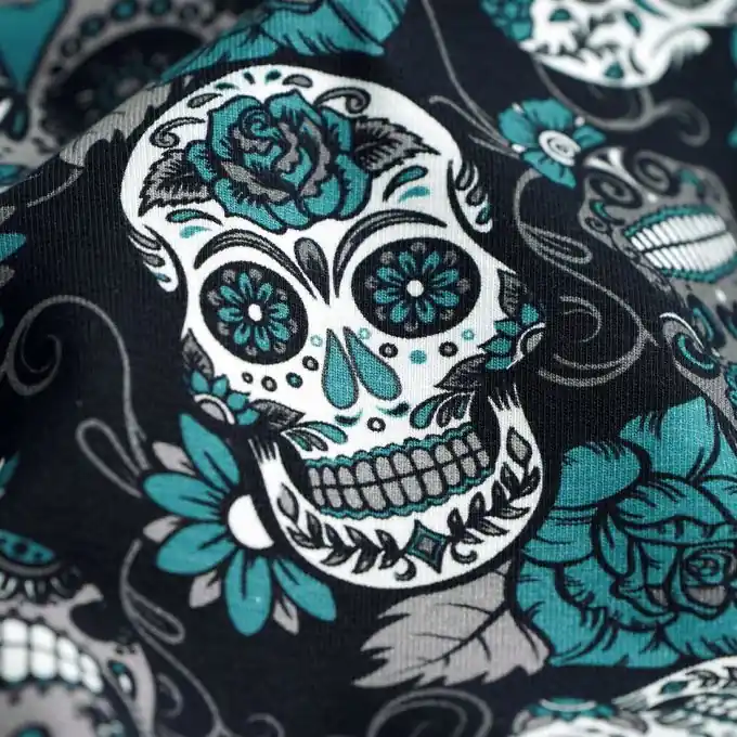 Letzte Chance Jersey Baumwolle Totenköpfe Schwarz
