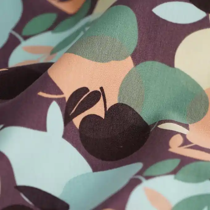 French Terry Bio Baumwolle Äpfel Malve Kostenloser Rückversand