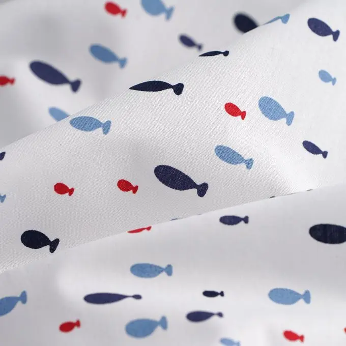 Popeline Baumwolle Fische Weiß Sonderangebot