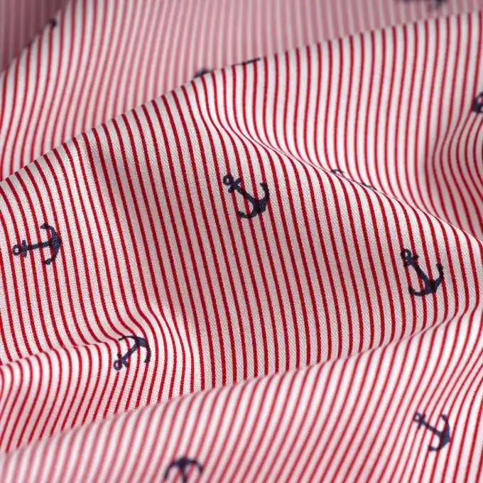 Popeline Baumwolle Streifen Anker Rot Weiß Markenprodukt