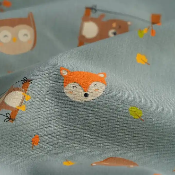 Günstig Baumwolljersey Waldtiere Seegrün