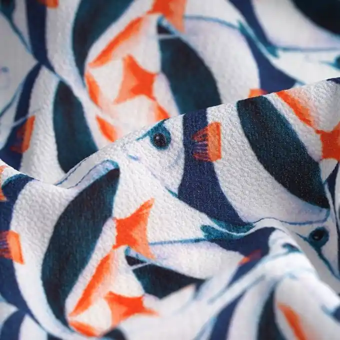 Kreppstoff Polyester Stretch Fische Blau Wochenendangebot