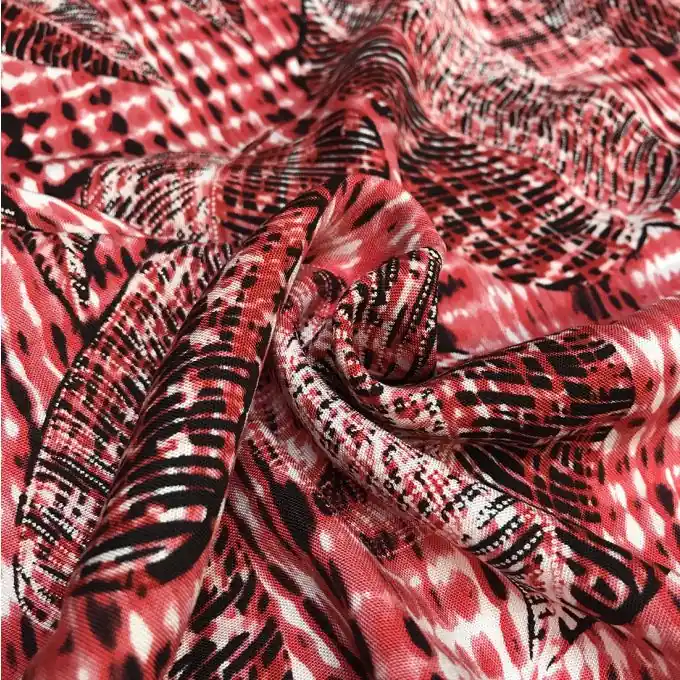 Popeline Viskose Blätter Rot Echt