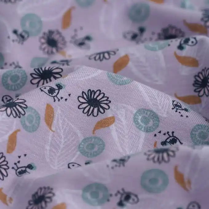 Jersey Bio Baumwolle Blätter Blumen Flieder Preis Gesenkt