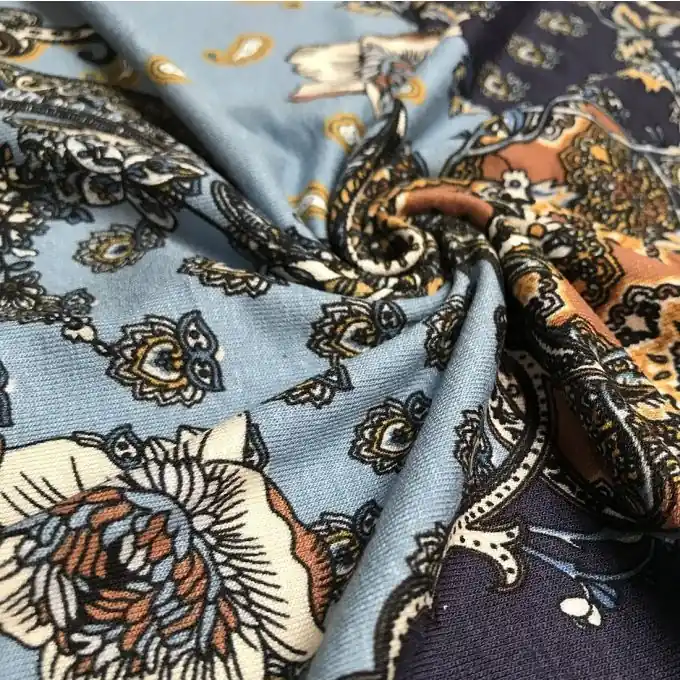 Direkt Vom Hersteller Jersey Viskose Blumen blau