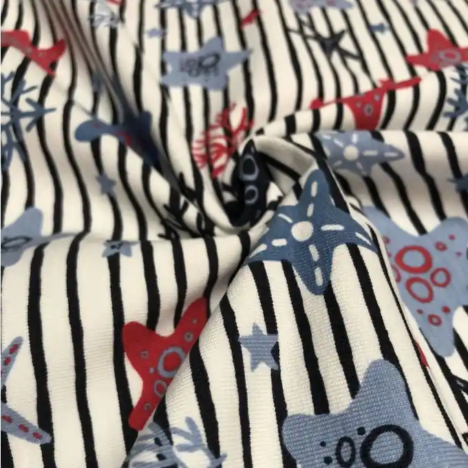 Gleich Bestellen Gestreifter Jersey Baumwolle Seesterne ecru