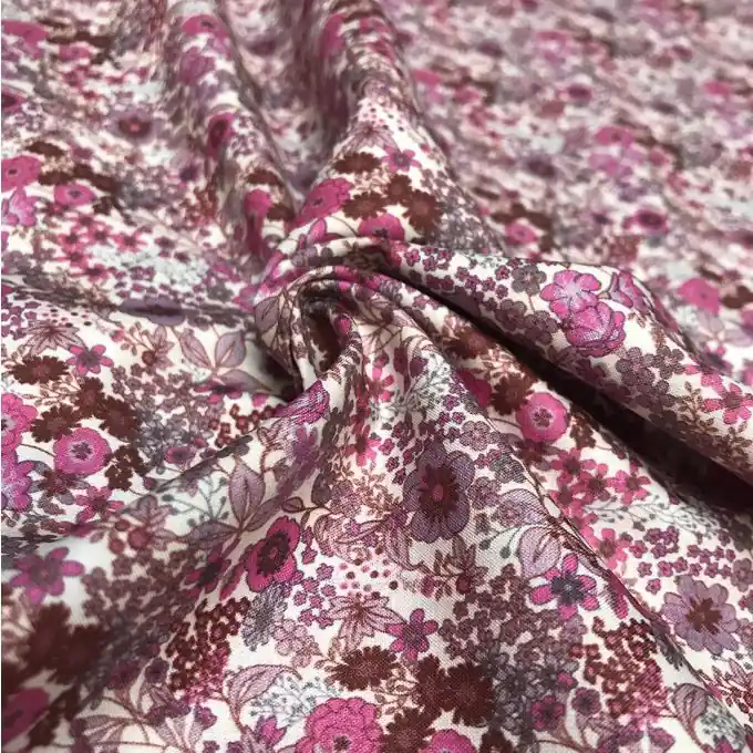 Premium Batist Baumwolle Blumen Violett/Ecru