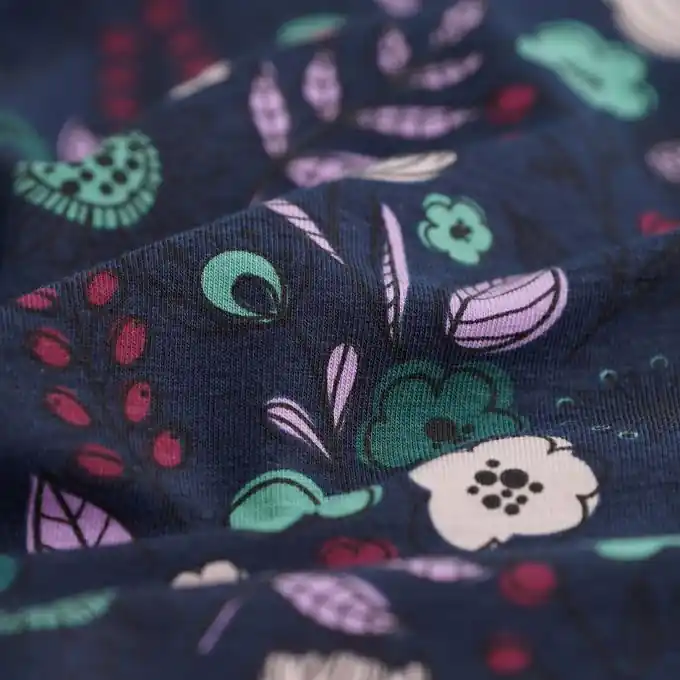 Kostenfreie Lieferung Jersey Baumwolle Blumen Marineblau