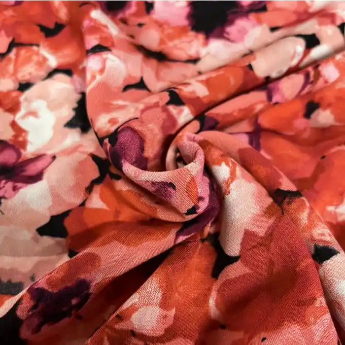 Popeline Viskose Blumen Koralle Knallerangebot