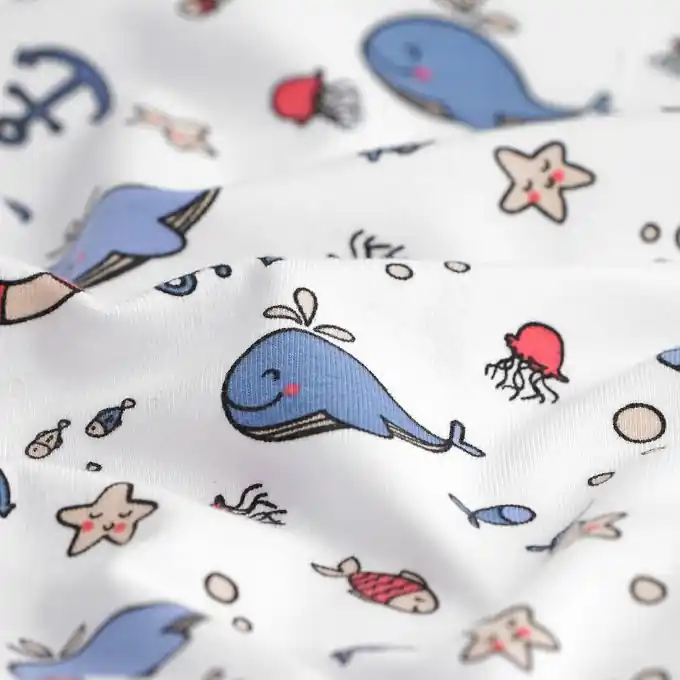 Saisonangebot Baumwolljersey Sous l’océan Weiß