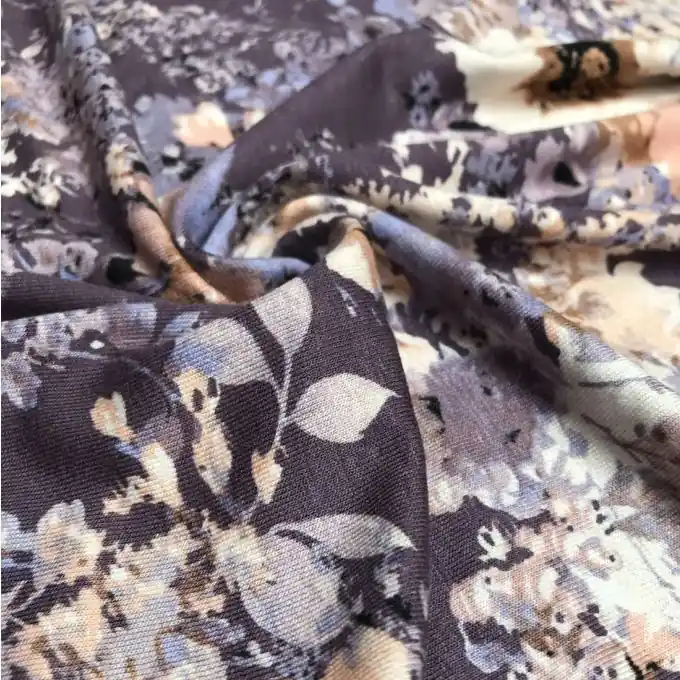 Jersey Viskose Blumen lila Preisreduziert